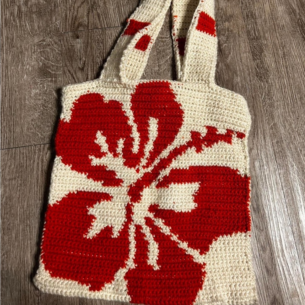Handmade crochet Hibiscus flower tote bag❤️